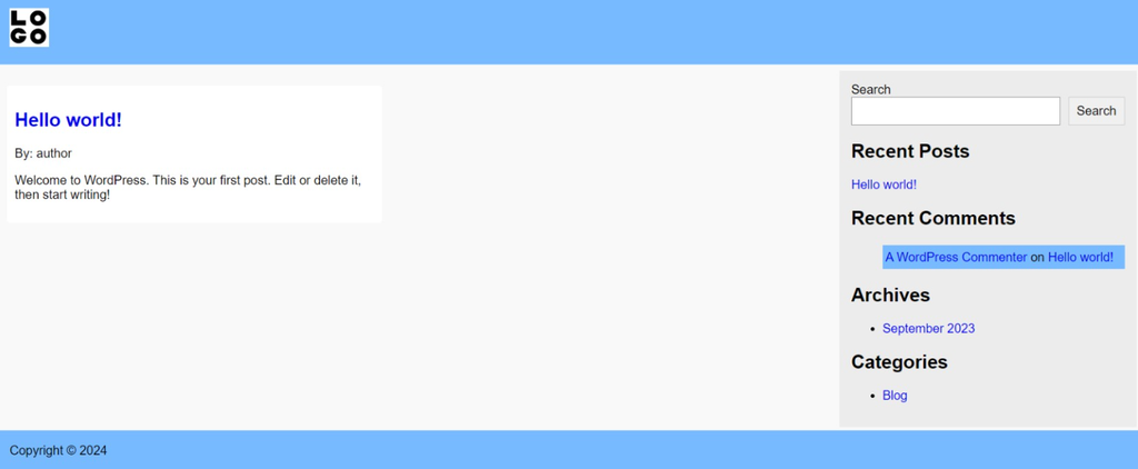 The finished WordPress theme appearance