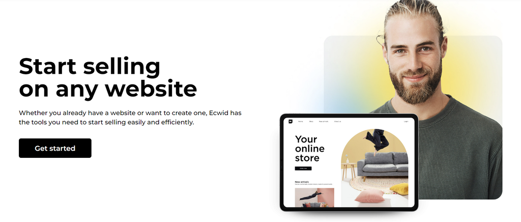 The landing page for Ecwid's website builder