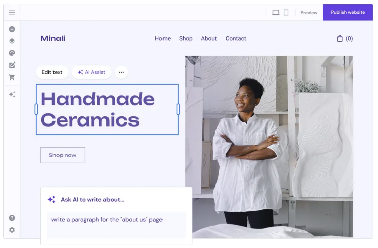 The landing page of Hostinger Website Builder