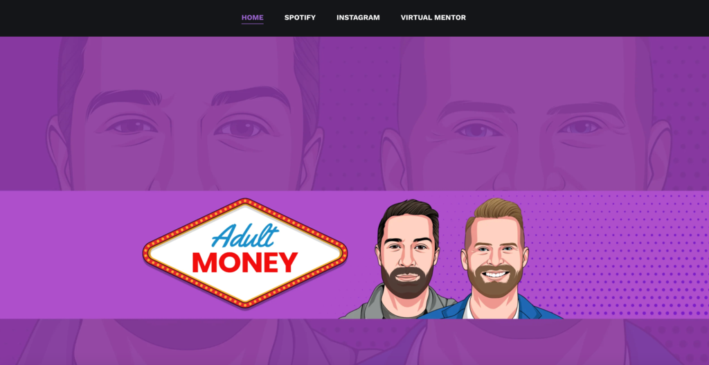 Página de inicio del podcast Adult Money