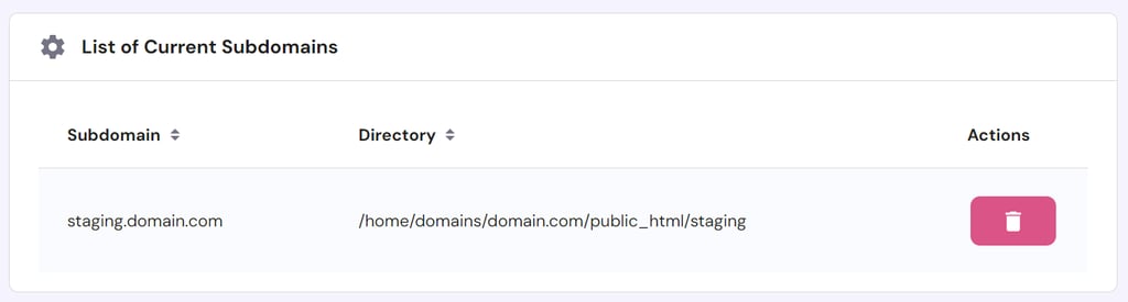 List of current subdomains in Hostinger