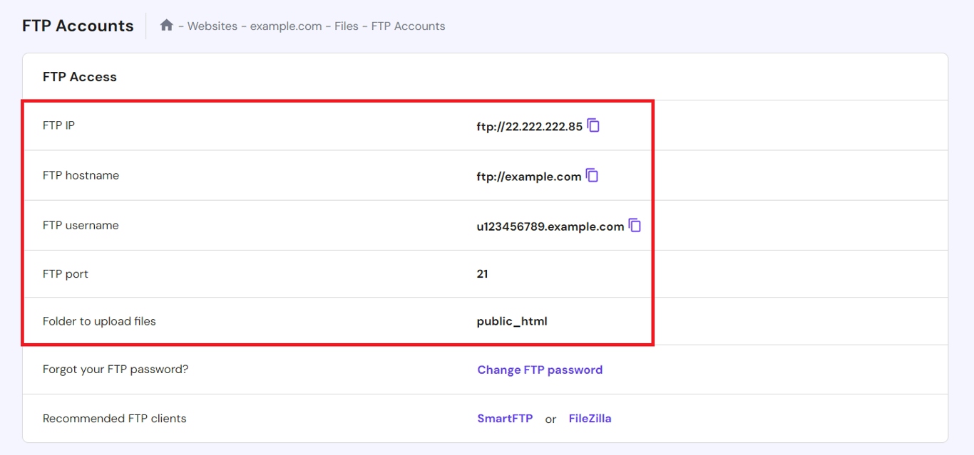 Accessing the FTP Accounts page on hPanel