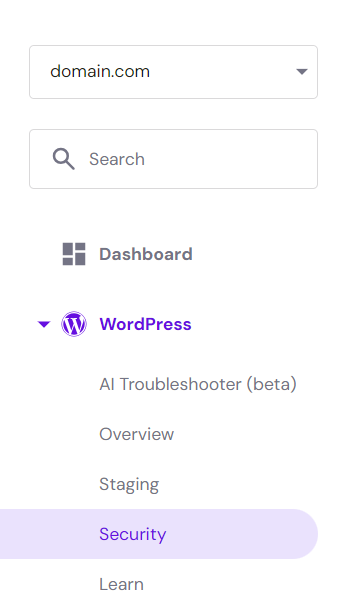 WordPress security section in hPanel
