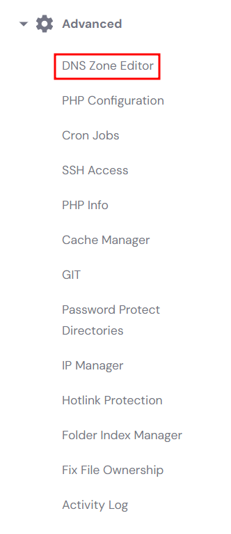 DNS Zone Editor under Advanced in the hPanel sidebar