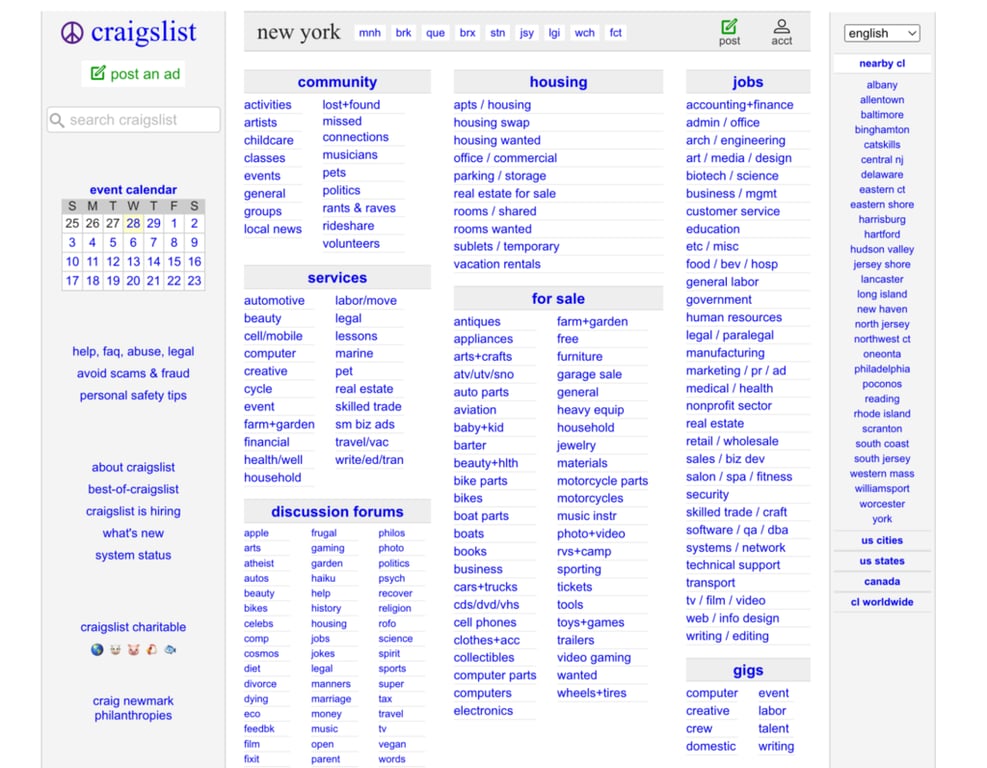 Craigslist homepage