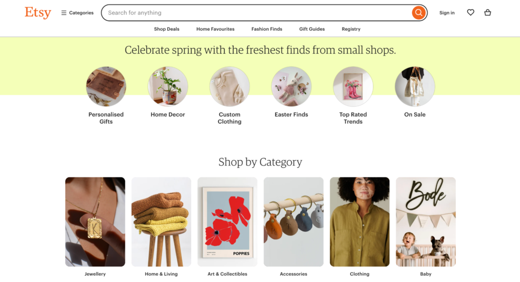 Etsy homepage