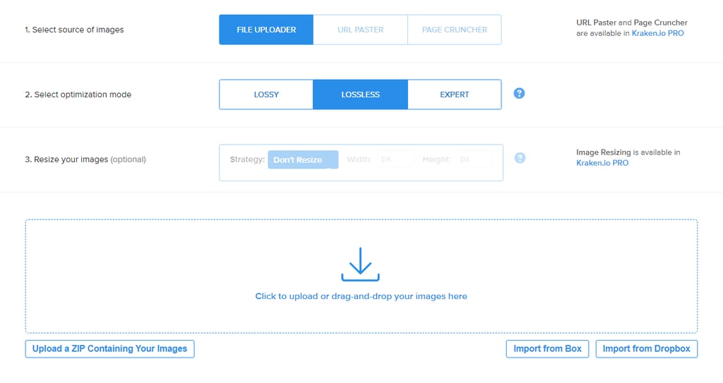 Kraken.io's image compression interface