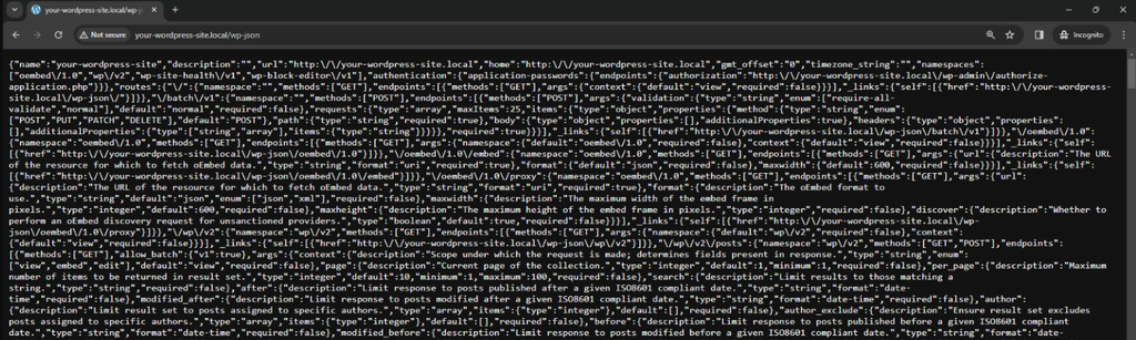 A list of endpoints in the wp-json file
