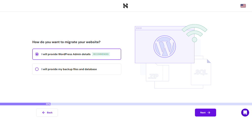 Hostinger's WordPress website migration process