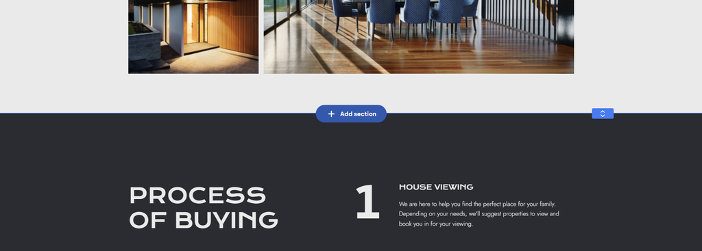 The Add section option in between two sections in Hostinger Website Builder
