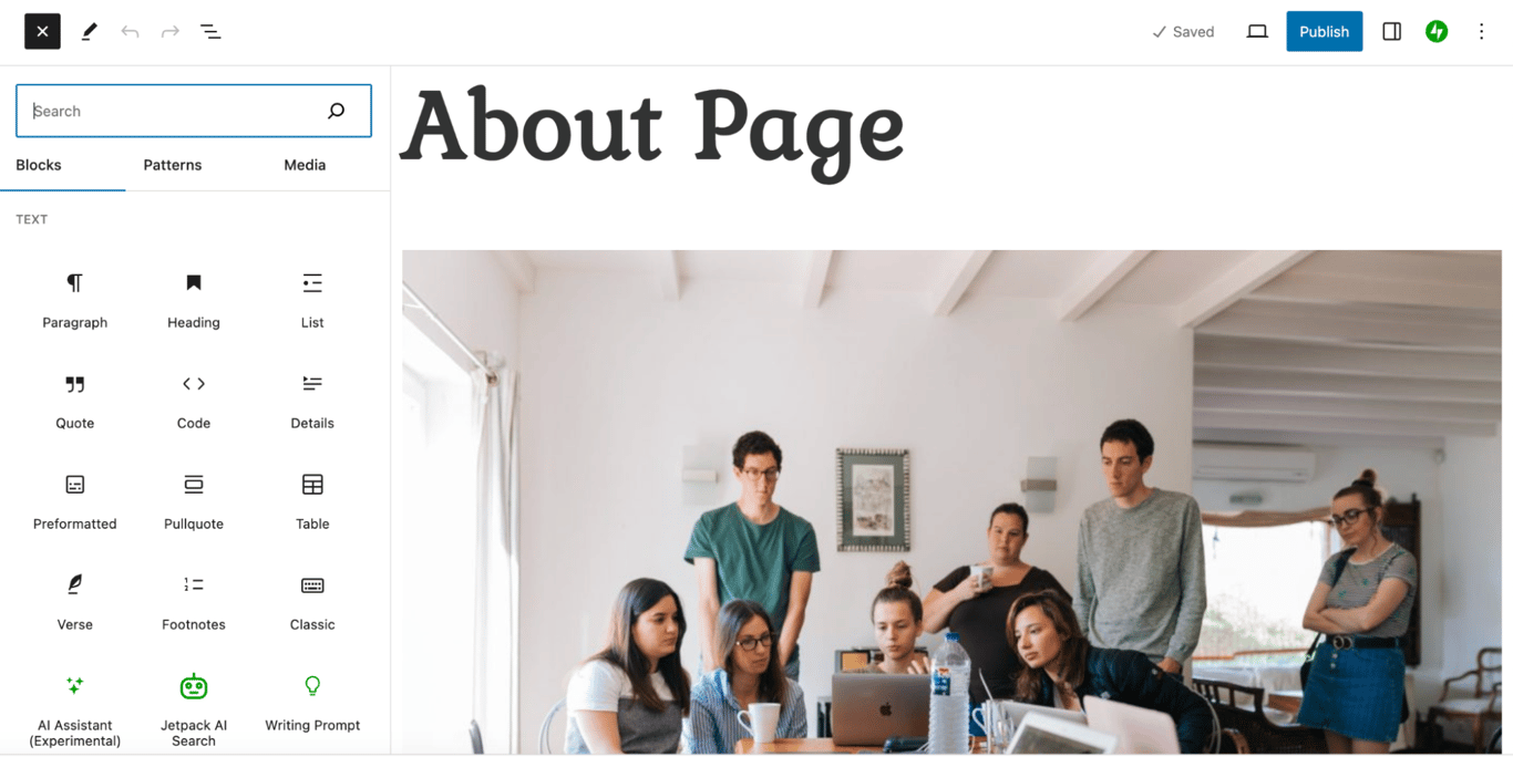 creating an About page with the WordPress Block Editor