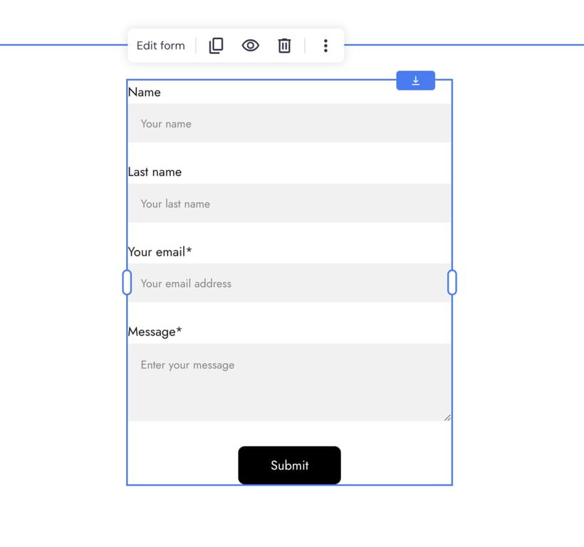 Contact form close up on page