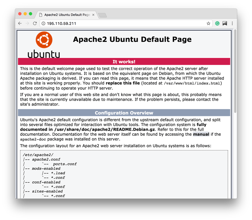 Installing LAMP on Ubuntu - Apache 2 Default Page