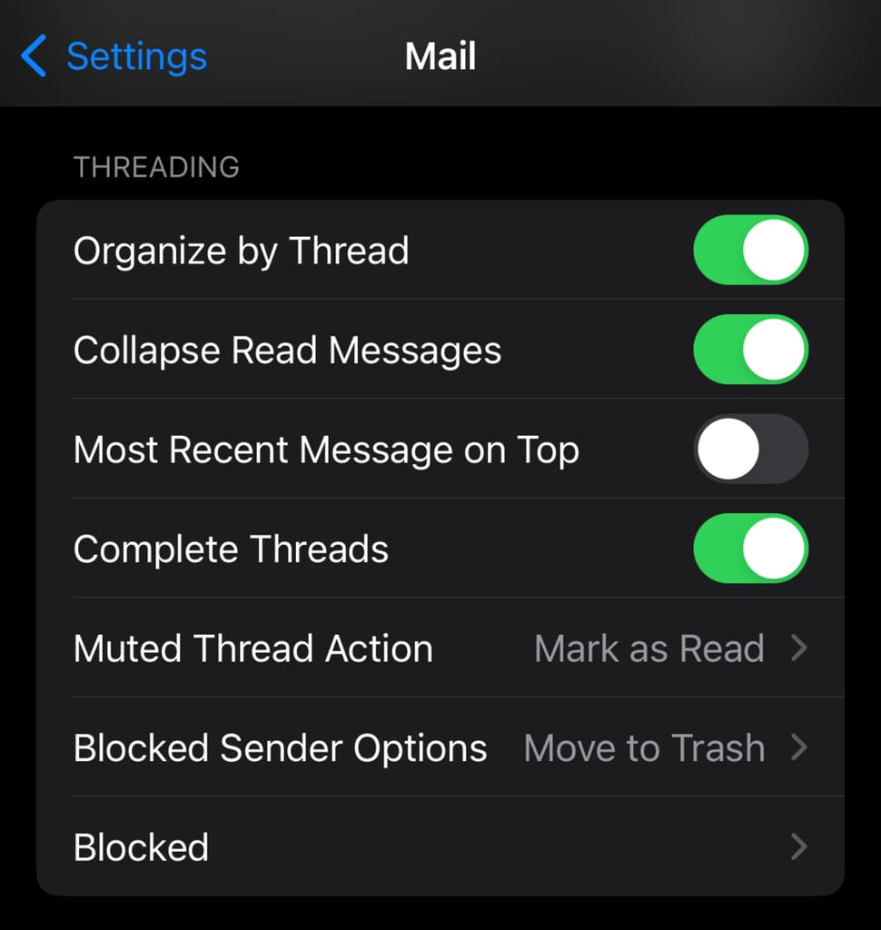 Mail settings in iOS