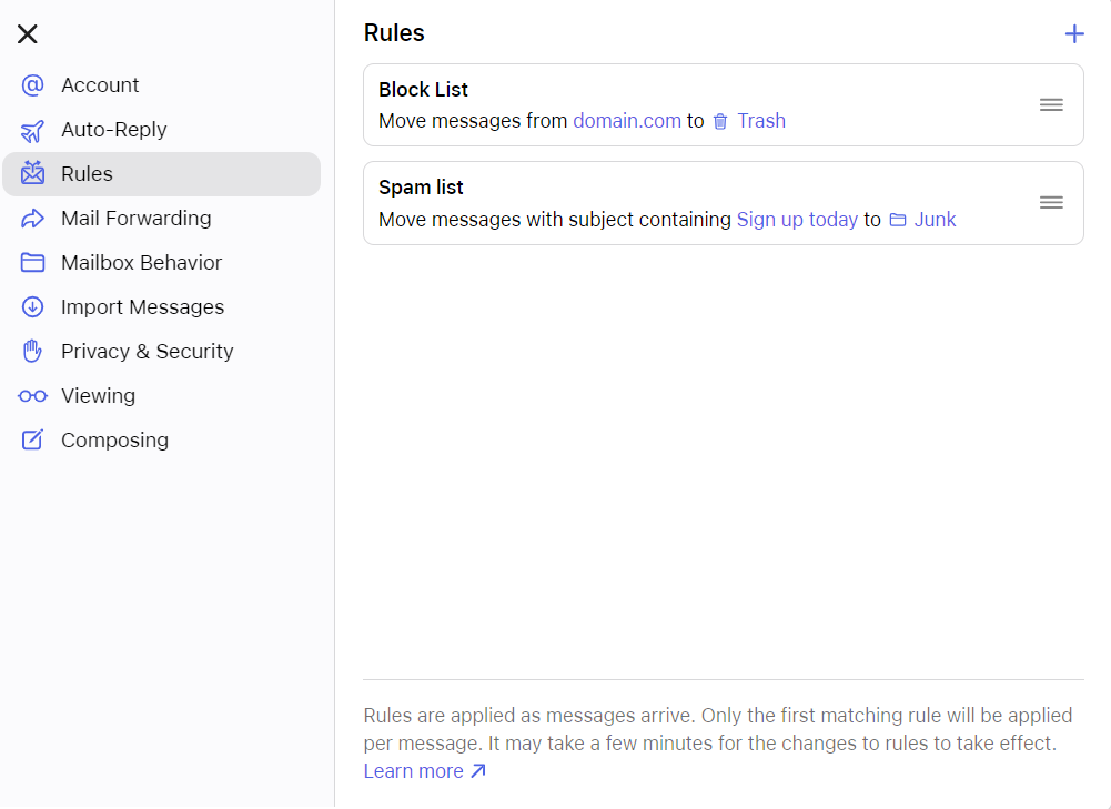 List of rules in Mac Mail