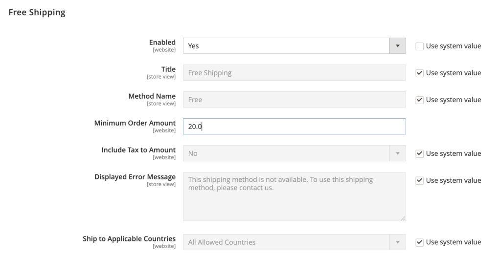 Setting up the free shipping option in Magento 2