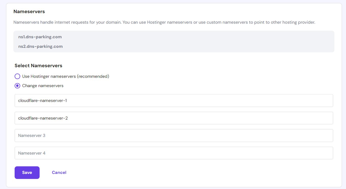 Nameservers configuration menu in hPanel