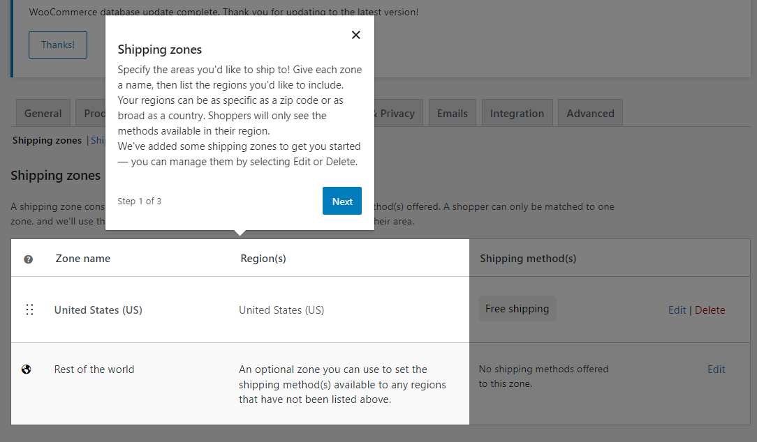 Shipping zones in WooCommerce.