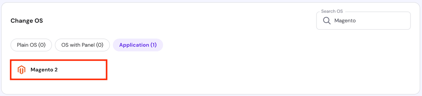 The Magento 2 VPS template on hPanel's operating system configuration page