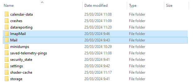 Accessing the ImapMail and Mail folder inside the Thunderbird's profile folder