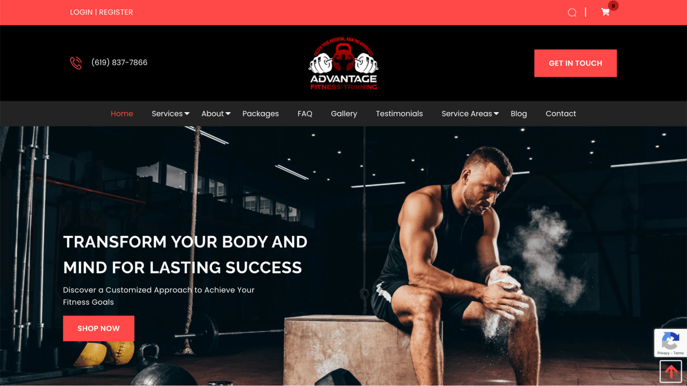Advantage Fitness Training landing page