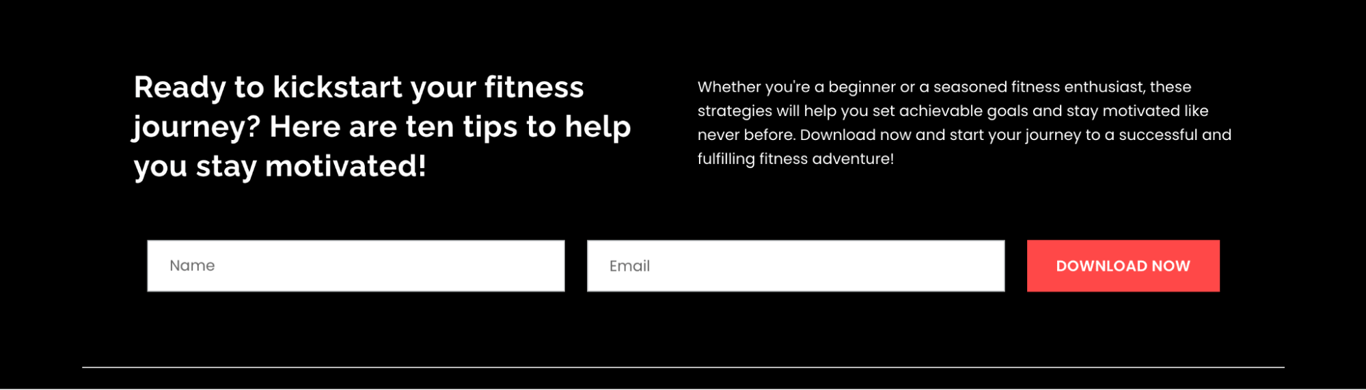 Newsletter subscription box on Advantage Fitness Training's website