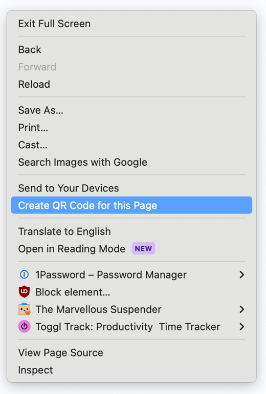 Chrome create QR code option