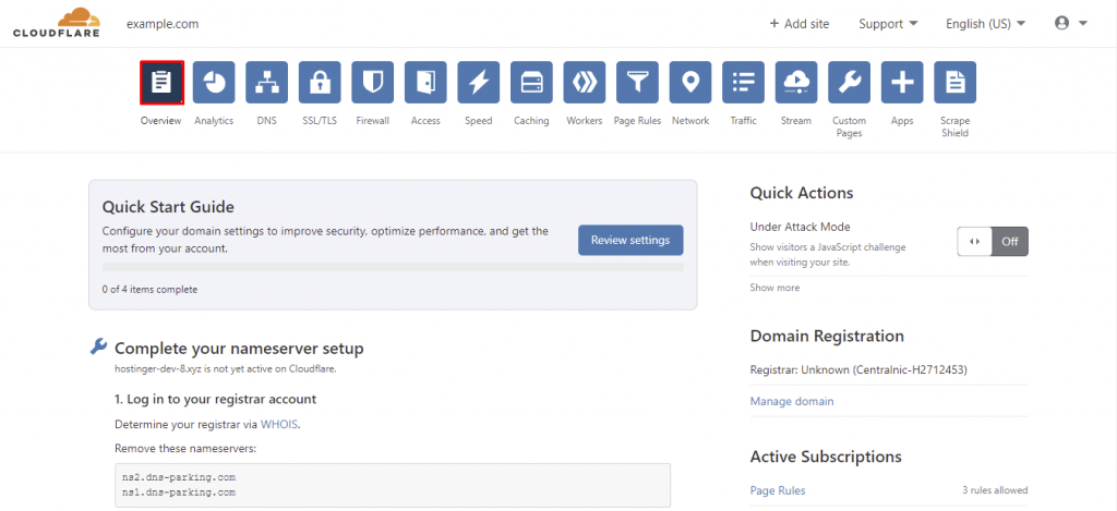 Accessing Overview on the Cloudflare dashboard