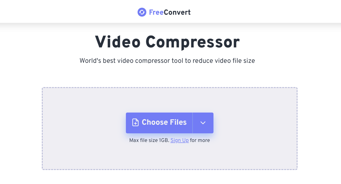 FreeConvert's video compressor user interface