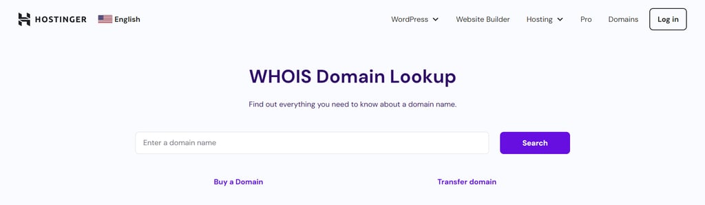 the WHOIS Domain Lookup tool on Hostinger