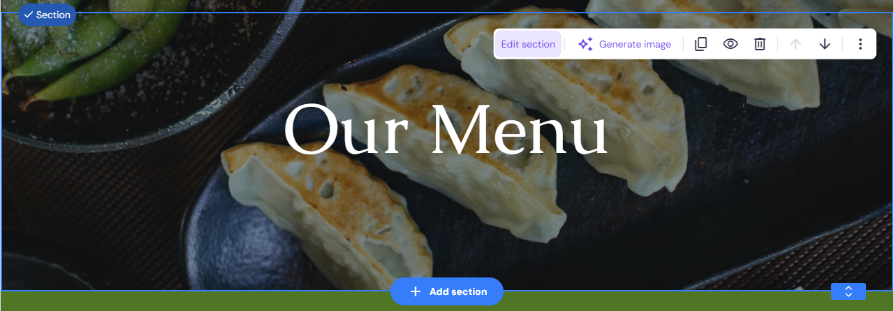 The Edit section button on Ginza's Menu page