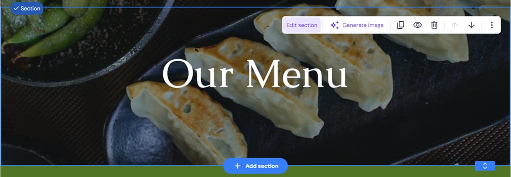 The Edit section button on Ginza's Menu page