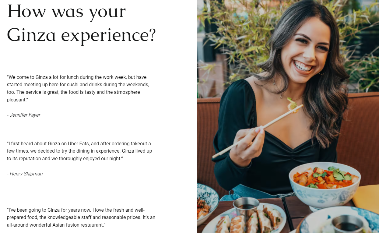 The Review page on Hostinger Website Builder's Ginza template