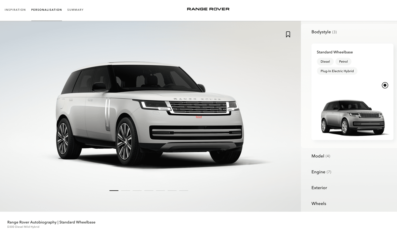 Land Rover store's Build Your Own feature