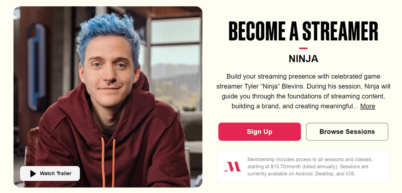 Ninja MasterClass streaming courses