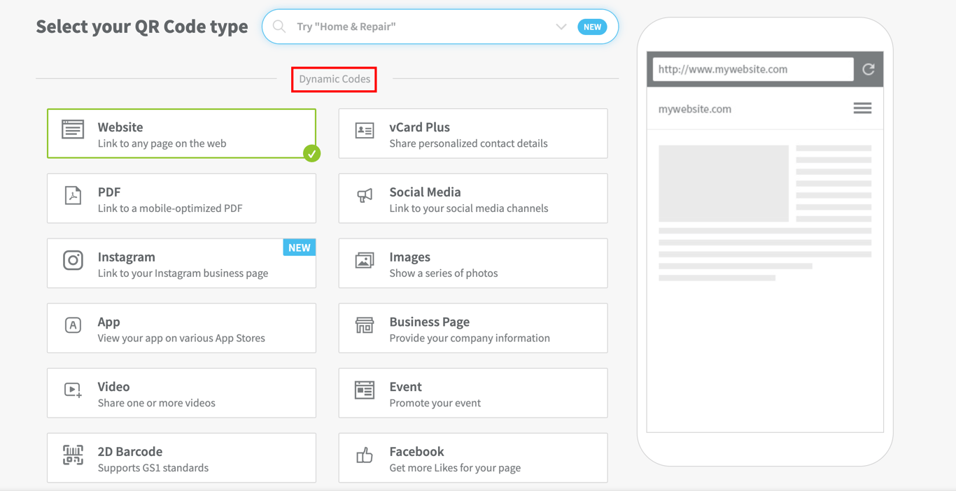 QR Code Generator create qr code option