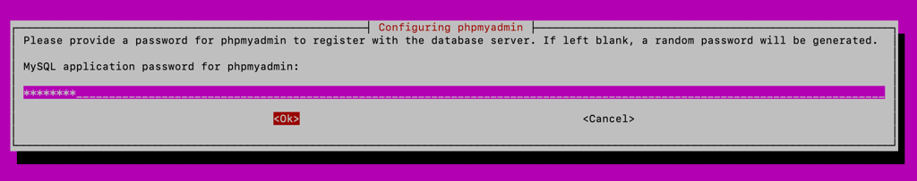Creating a new MySQL application password when configuring phpMyAdmin