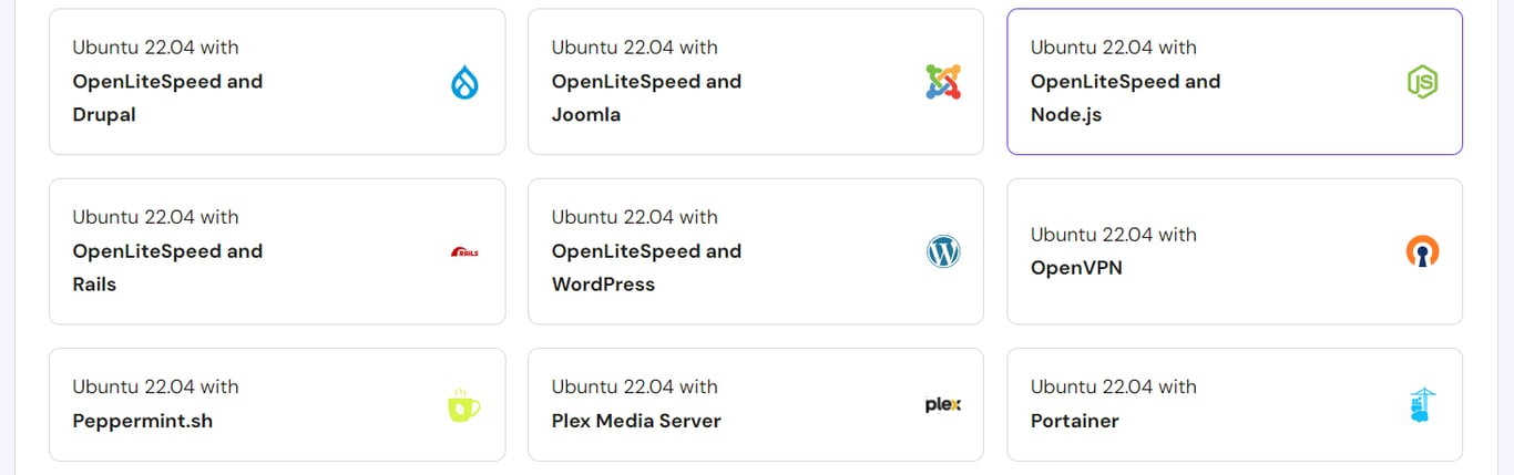 The Ubuntu with OpenLiteSpeed and Node.js template in hPanel