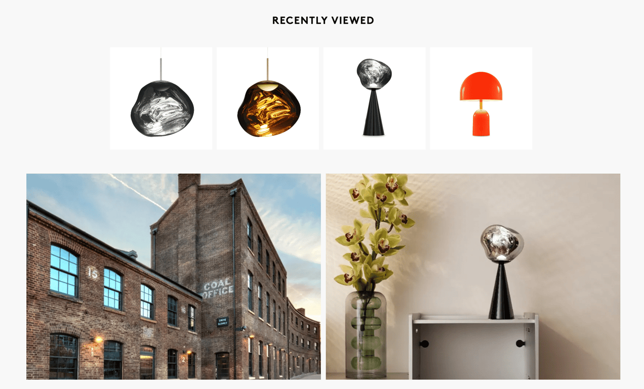 Tom Dixon store's Recently Viewed section