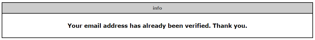 The confirmation notification for a successful domain registration