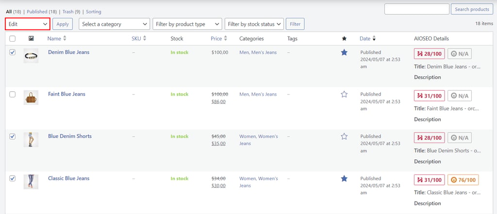 Bulk-editing product listings in WooCommerce