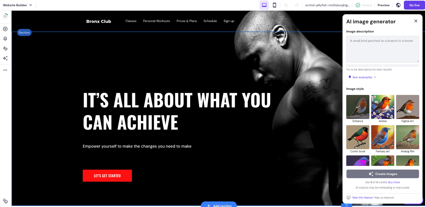 AI Image Generator in use in the editor
