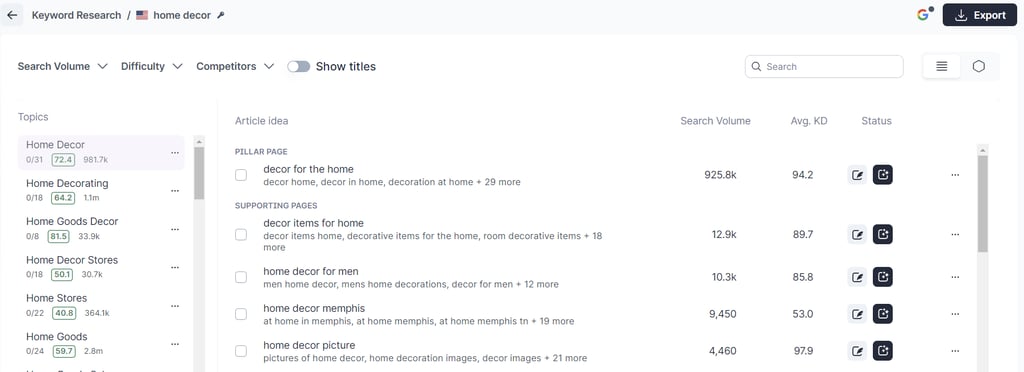 The Keyword Research tool in SurferSEO