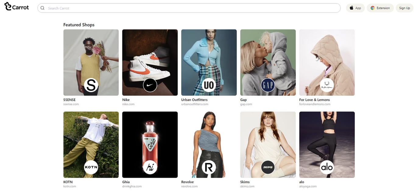 The Shop page of Carrot