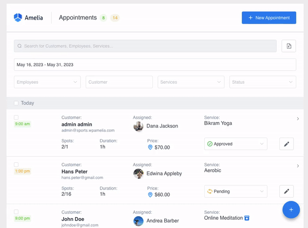 The steps to edit an appointment using the Amelia plugin