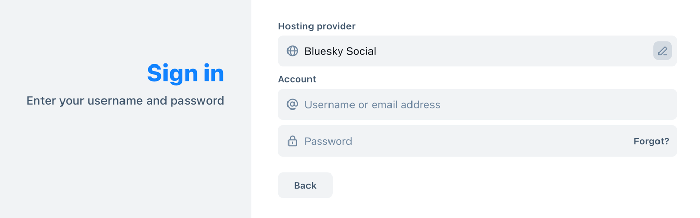 Bluesky's Sign in page