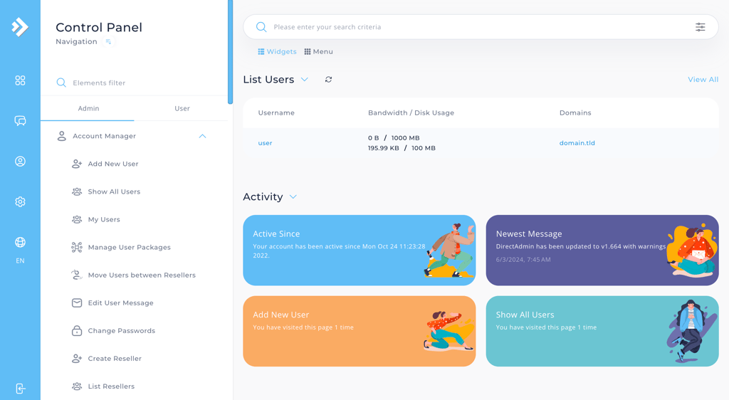 directadmin dashboard
