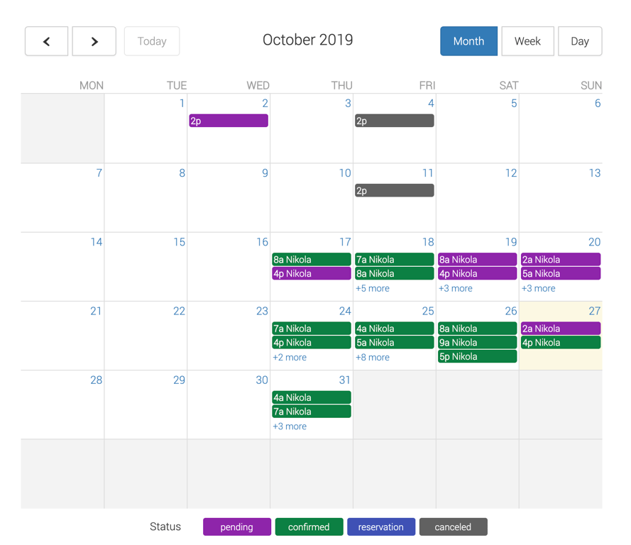 Example of a booking calendar made using the Easy Appointments plugin