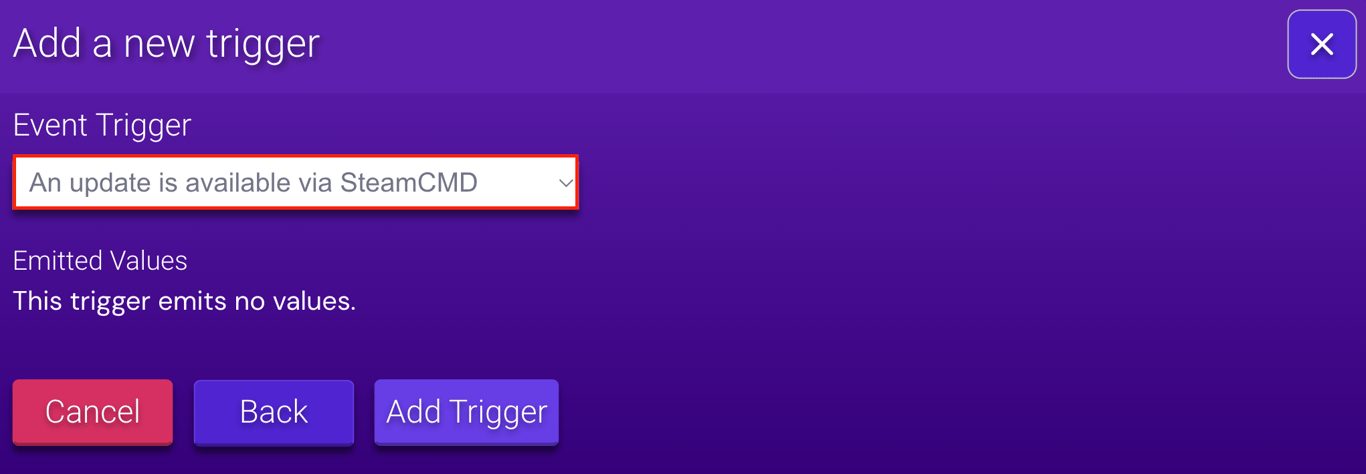 Select an event trigger on Game Panel