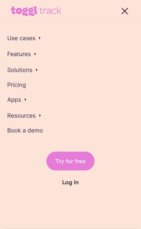 Example of a hamburger menu's expanded navigation on a mobile screen.